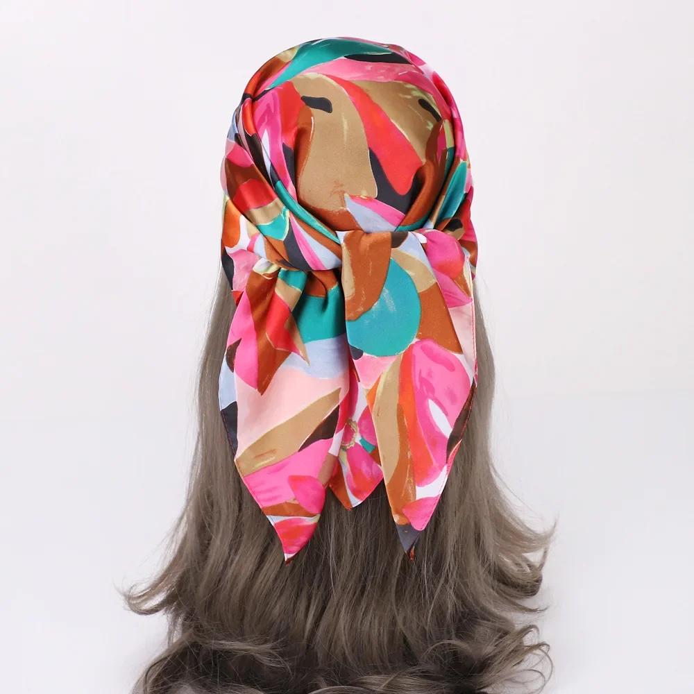 70*70cm Spring and New Small Square Scarf Outdoor Luxury Hairband Small Headscarf Soft Silky Kerchief Hijab Lady