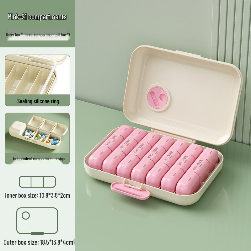 Portable 7-Day Pill Organizer with 3 Daily Compartments - Large Capacity, Travel-Friendly Pre-Filled Pill Storage Box