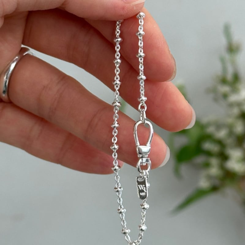 Warmrecord Silver 925 Bagel Ball Chain Bracelet_B014