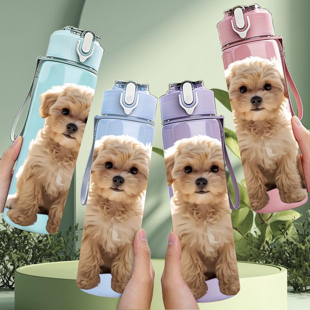 1PC Brown Teddy Dog Print 750ml Color Plastic Sports Water Bottle Leakproof Flip Straw Lid Suitable for Sports Office Home Use