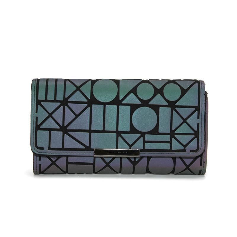 Damplånbok Geometri Koppling Laser Färgglad plånbok Kvinnlig Ljusande plånbok Telefonväska Korthållare Modeplånbok för kvinnor lång plånbok i tre lager