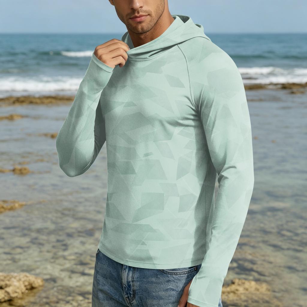 Herren UPF50+ Sonnenschutz Hoodie Langarm Schnelltrocknend Leicht Atmungsaktiv Sportshirt für Outdoor-Aktivitäten
