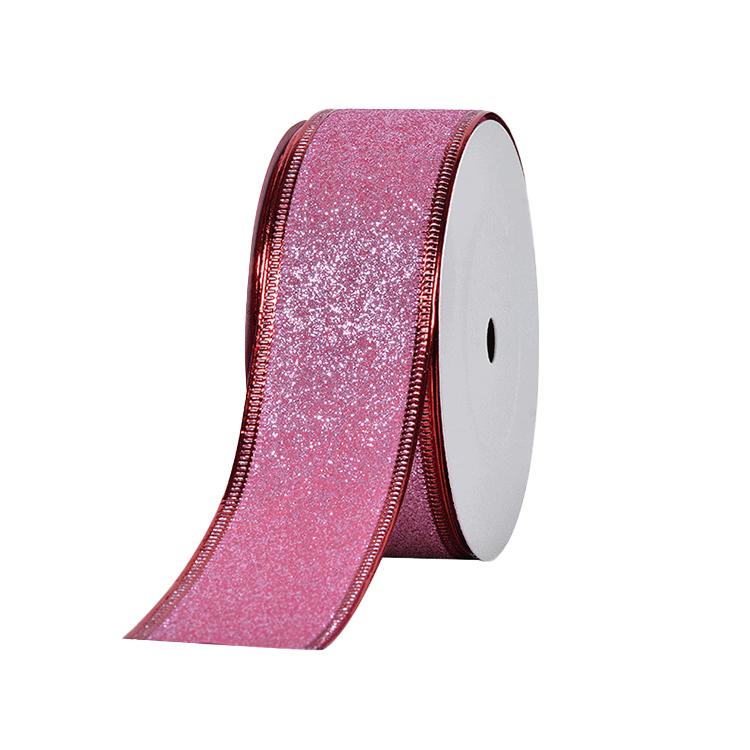 In Stock Cotton Jacquard 10 Yards 38mm Glitter Grosgrain Ribbon Eco-friendly Christmas Ribbon Wire Edge 4 Colors Custom Logo