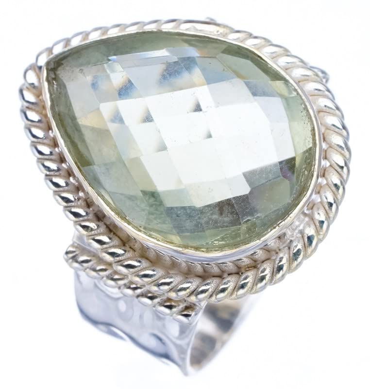 

StarGems® Natural Green Amethyst Hammered Handmade 925 Sterling Silver Ring 6.5 F2456
