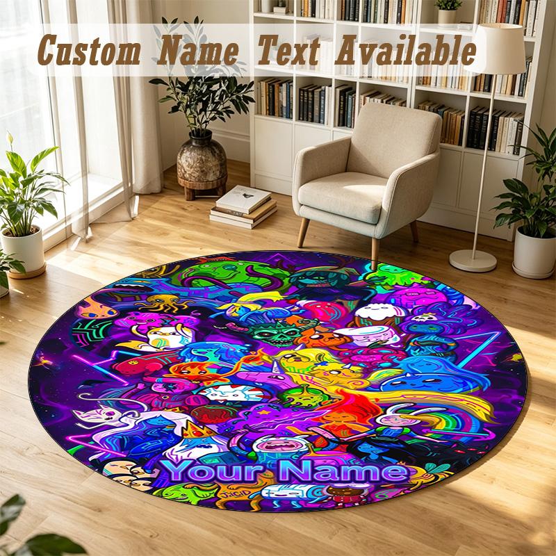 Round Rug Custom NameAdventure Time Pattern Non Slip Carpet Home Floor Decor