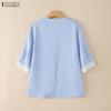 ZANZEA Women Casual Lace Patchwork V-Neck 3/4 Sleeve Blouse