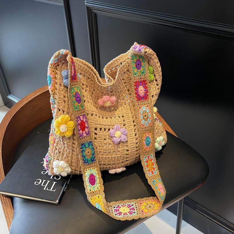 Elegant Floral Knitted Women s Crochet Bag Designed for Everyday Wear хаки