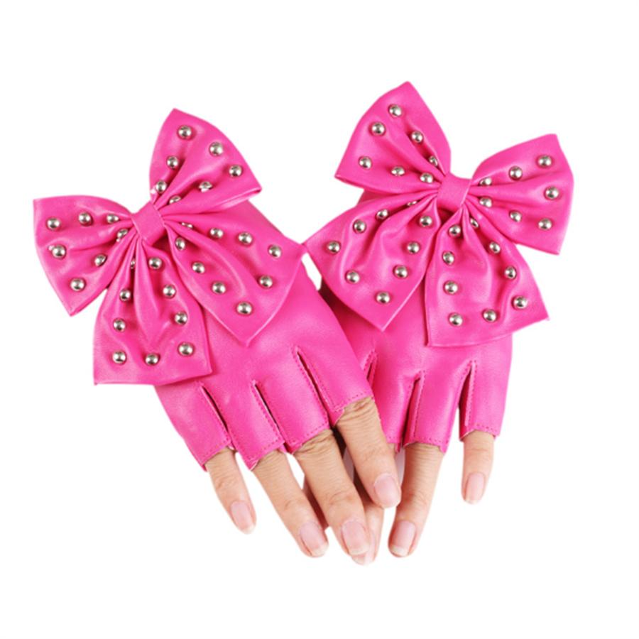 Guanti Senza Dita Borchiati con Fiocco per Festa Cosplay