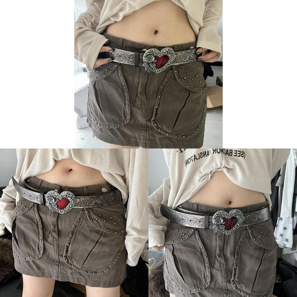 Ceinture Punk Style Rétro Cœur Gaufré Avec Boucle en Alliage Pour Passionnés de Mode Gothique Sombre