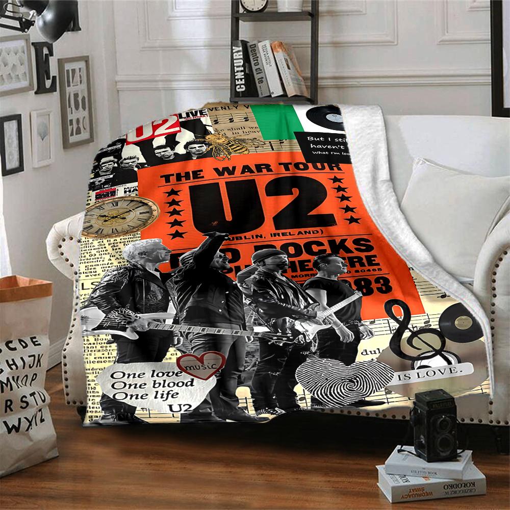 1Pc U2 Music Collage Art Flannel Blanket, Soft And Comfortable, Casual Warm, Camping Travel, Christmas, Halloween Xmas Gift. G1177