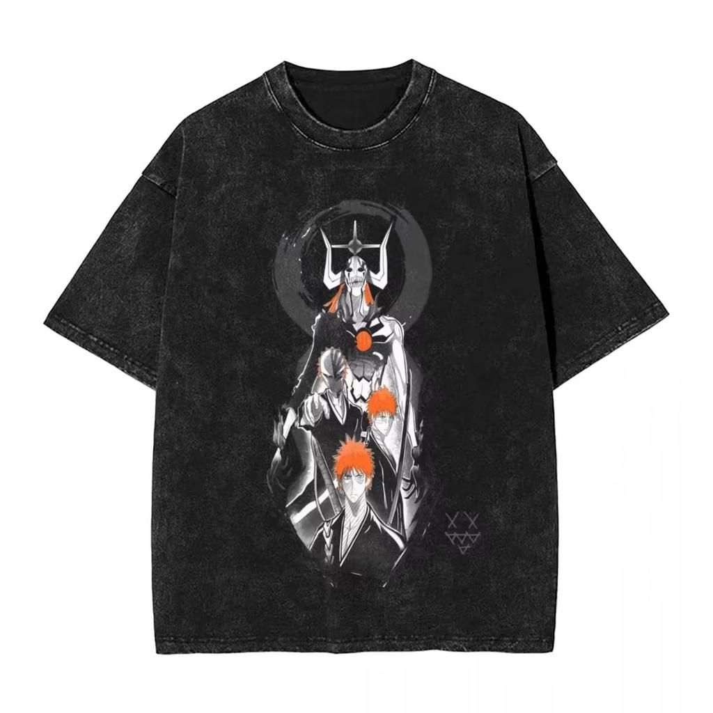 2026 New Bleach Kenpachi Zaraki Graphic‑Print Washed Unisex Loose Short‑Sleeve T‑Shirt, Retro Street‑Wear Summer Top T-shirt