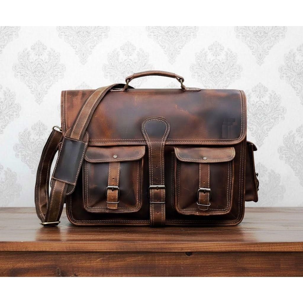 18 colių odinis nešiojamojo kompiuterio žinučių krepšys senovinis portfelis, skirtas vyrams ir moterims (VINTAGE RUDA)