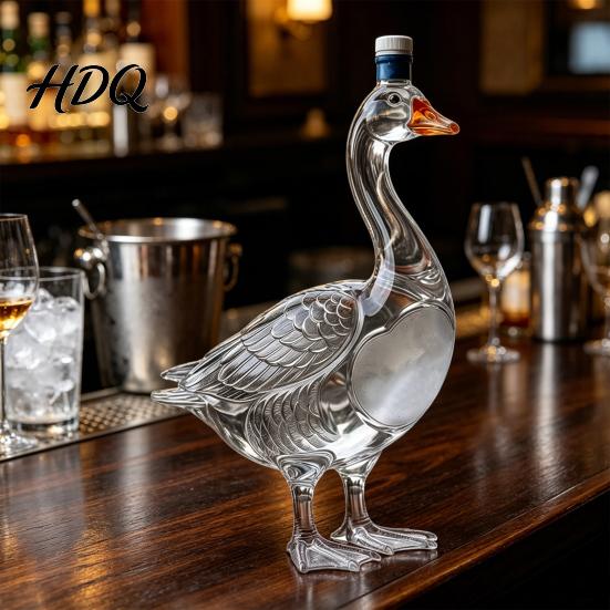 Unique Wine Bottle Design Goose Bird Shape Whiskey Decanter 3D Glass Animal