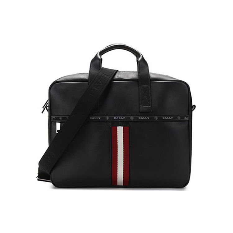 

Bally Highpoint Classic Red And White Striped Commuter Business Casual Briefcase Tote Crossbody Shoulder Bag Men bags Black 6240273 Basic Set (Bag+Dust Bag)