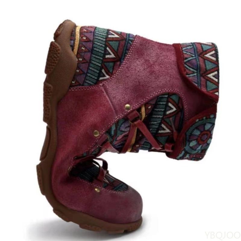 Fashion Women's new flat bottomed short boots with tie up ethnic style simple comfortable versatile daily casual women's boots