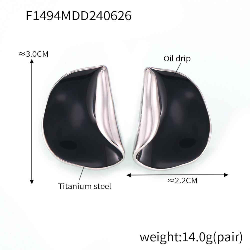 European & American Irregular Crescent Stud Earrings with Exaggerated Color Drip Oil Design, Titanium Steel, 18K Gold Plated.