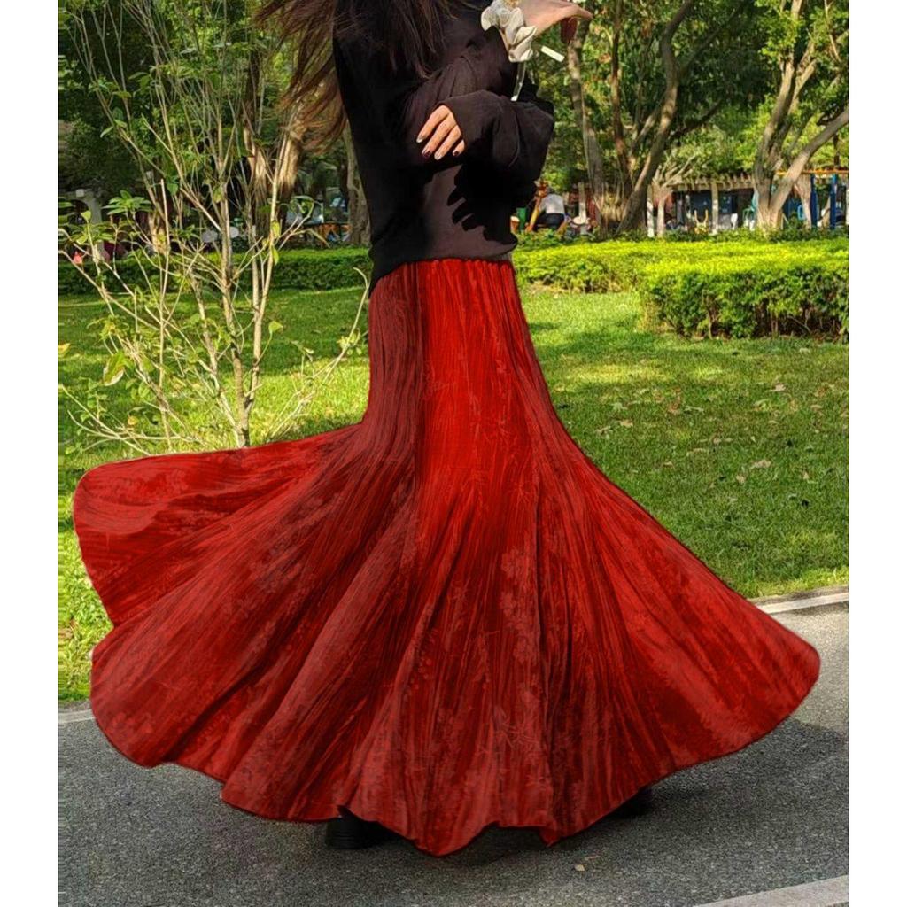 Retro Chinese Women's Fishtail Skirt - Green Velvet, Long Hem, Spring/Autumn/Winter