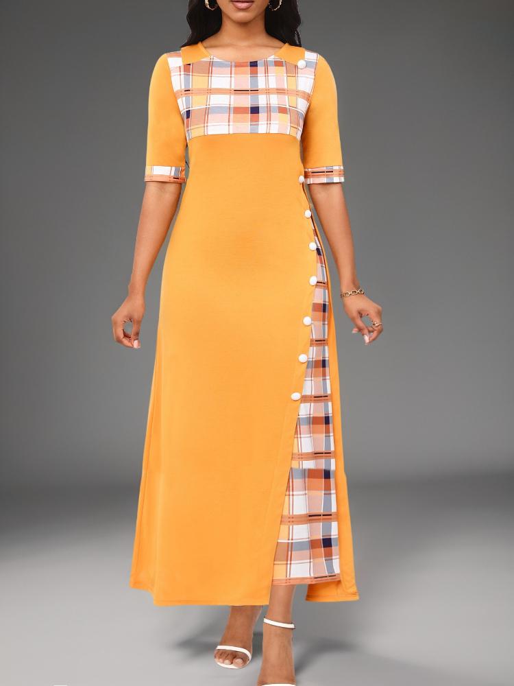 2026 New Style Dress, Round-neck Color-matched Short-sleeved Irregular-length Dress