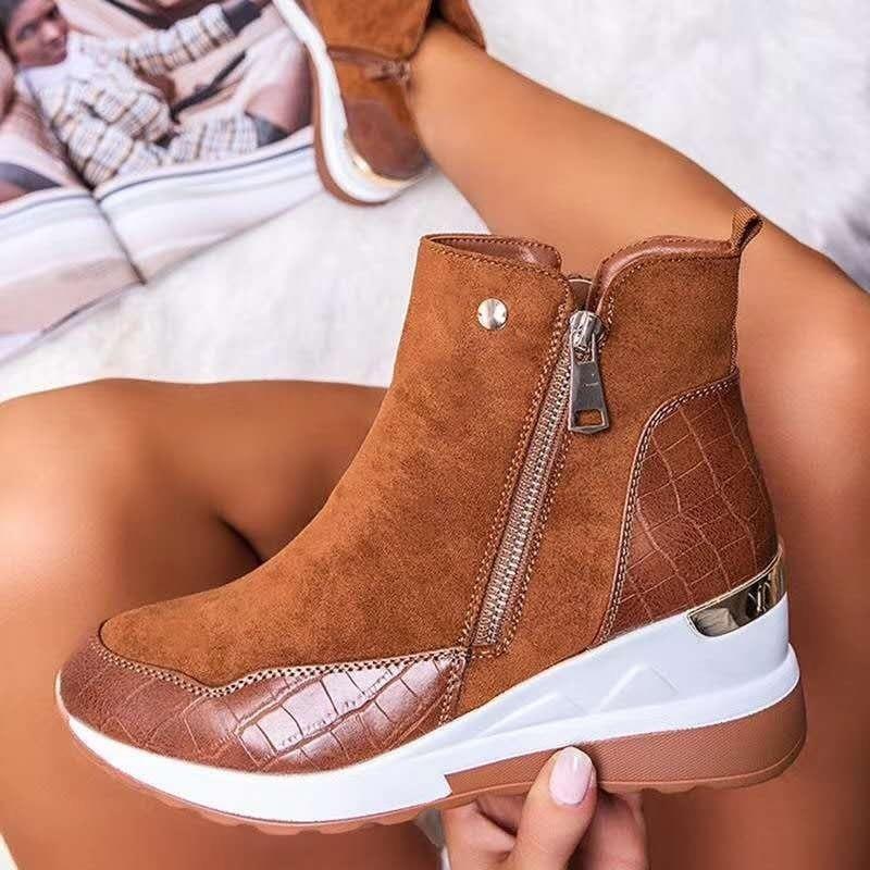 Low tube large size round head winter solid color heel side zipper women's Martin boots thick-soled snow boots