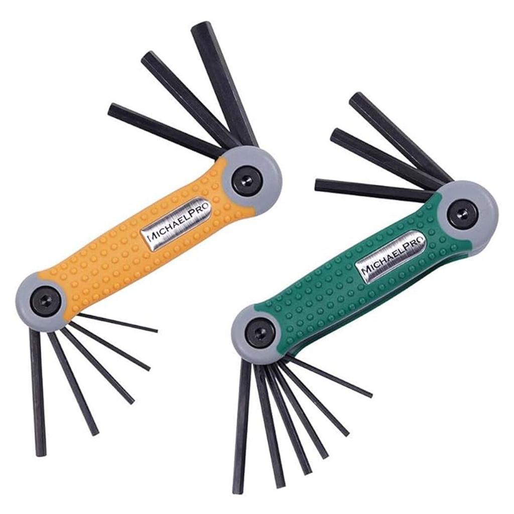 MichaelPro Folding Hex Key Wrench SAE Metric Premium Easy to Carry and Multipurpose Yellow Green MP001007 17-Piece Set, & (5/64"-1/4", 1.5-8mm), CR-V