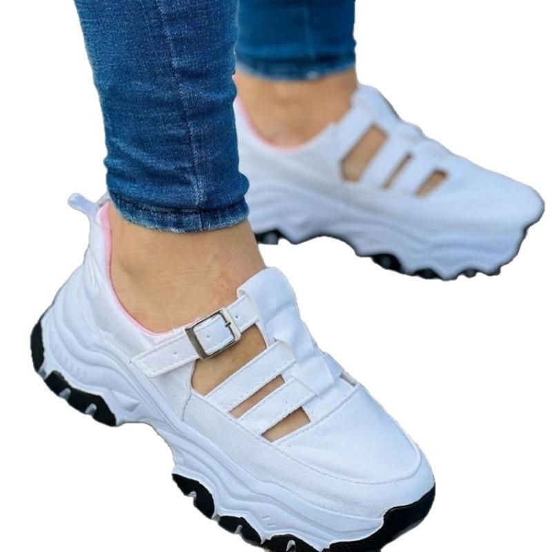 Spring and Autumn new large-size sandals women's round head thick-soled low-top buckle flat-soled casual sports shoes