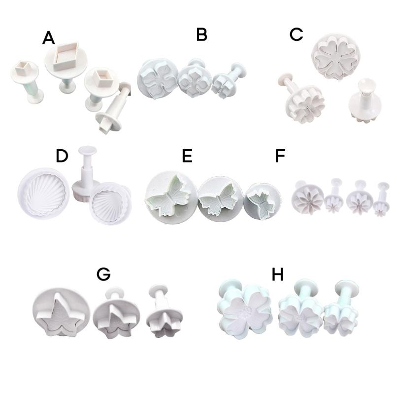 Set of 3 DIY Fondant Mold Multi-Shapes Fondant Stamps Kitchen Baking Tools Plastic Material Baking Supplies for Children