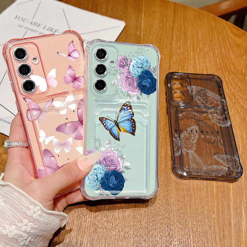 Butterfly Print Case For Samsung S26 S25 S24 Ultra S23 S22 S21 FE A54 A15 A35 A55 A16 A26 A36 A56 A17 A37 A57 5G Clear Card Slot Back Cover