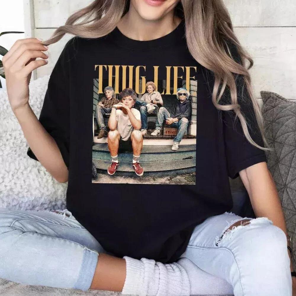 

100% хлопок ТОПЫ УНИСЕКС ФУТБОЛКИ МУЖСКИЕ ЖЕНСКИЕ Золотые девочки Thug Life Футболка, Футболка для фанатов Золотых девочек, Унисекс летняя футболка 2XL чёрный