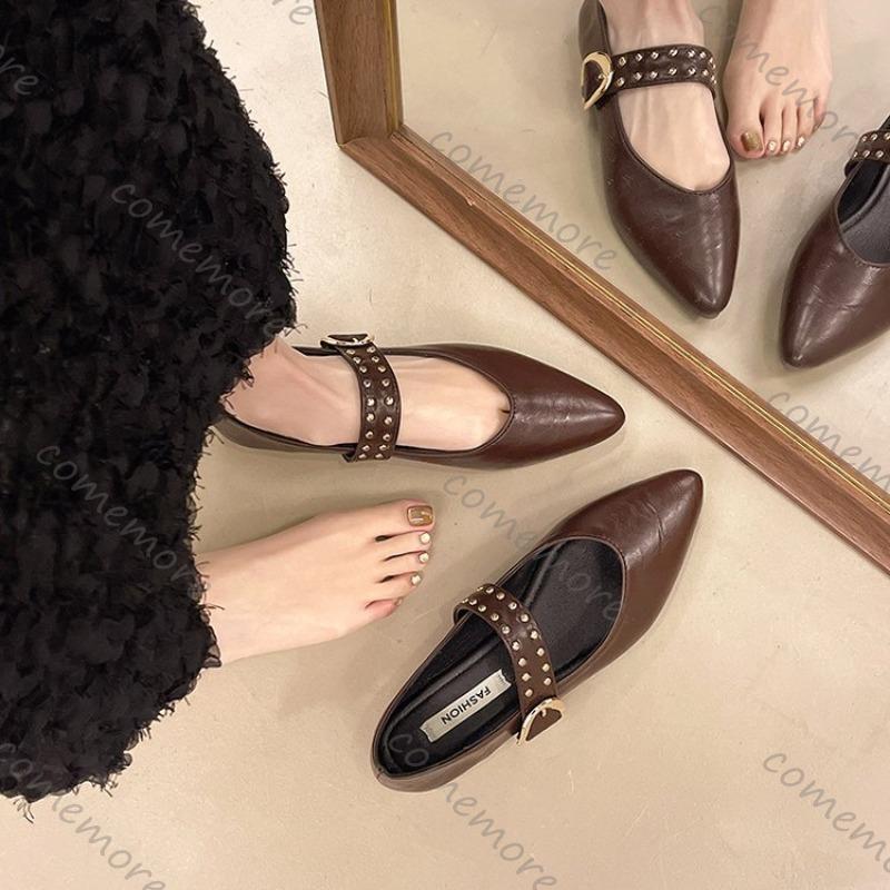 Moda Comemore Szpiczasty Nosek Moda Damskie Buty Wiosna Jesień Eleganckie Obuwie na Imprezę Jednolity Kolor Klamra Paska Damskie Baleriny Pojedyncze Buty