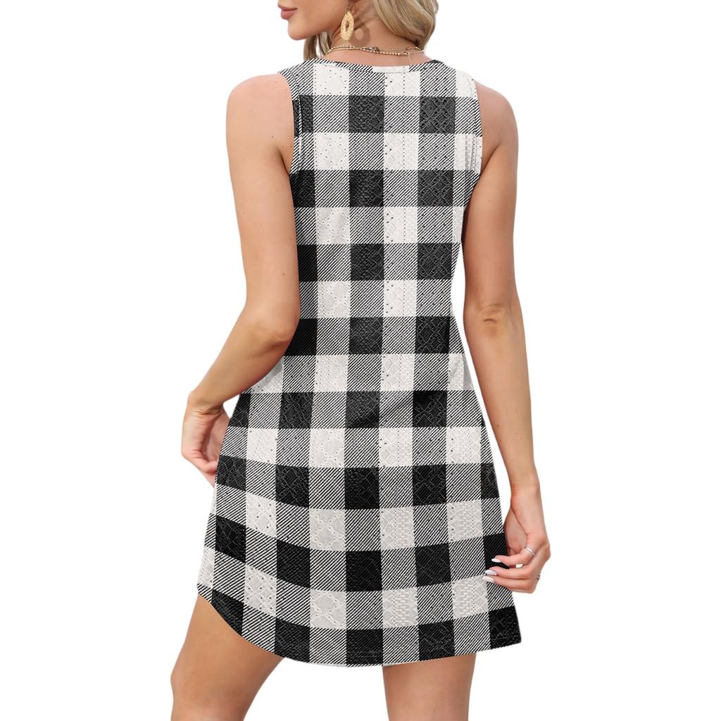 Women's Casual Fashion Breathable Vest With Pockets Vacation Plaid Dresses