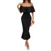 Women's Fashion Sheath Ruffle Neck Solid Color Dress Fishtail Dresses Gowns