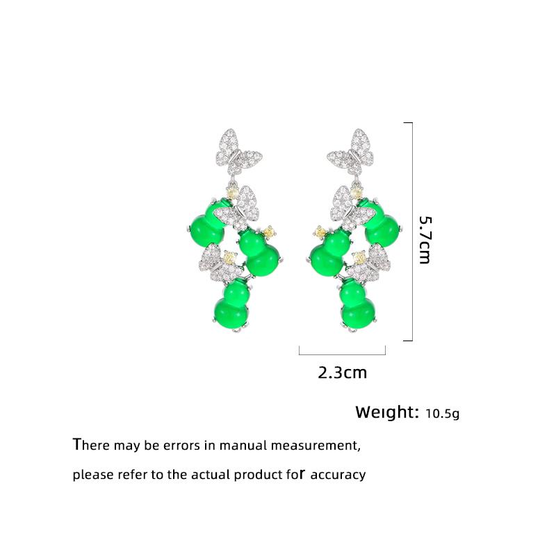 New Chinese-style vintage gourd butterfly luxury earrings with micro-set zircon stones, fashionable Chinese-inspired ear drops