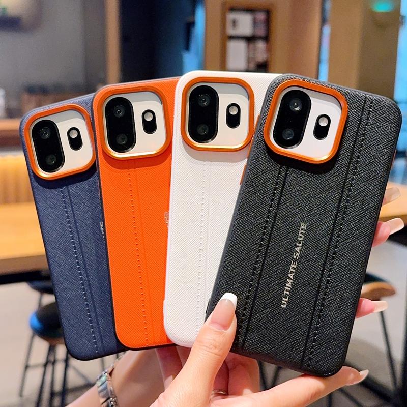 Luxury Cross Texture Leather Design Case For OnePlus 15S 15T & 1+15S Slim Orange Camera Ring Shockproof Case Cover