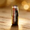 Fashion 8mm Gold Color Stainless Steel Rings for Men Women, Inlaid Arrow Hawaiian Koa Wood Rings, Men Wedding Band Jewelry
