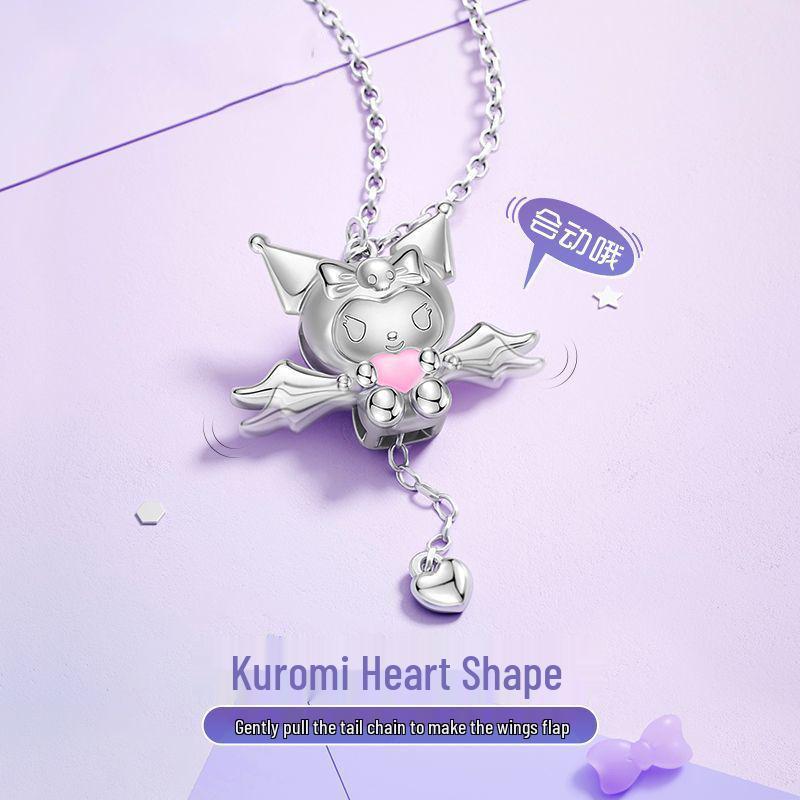 Sanrio Kuromi Náhrdelník Srdce Kupida Postříbřený - Roztomilý Kreslený Dárek pro Ženy a Přítelkyně