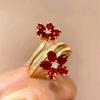 Huitan Charming Flower Ring for Women Inlaid Bright Red Cubic Zirconia Luxury Wedding Party Romantic Accessories Lady Jewelry