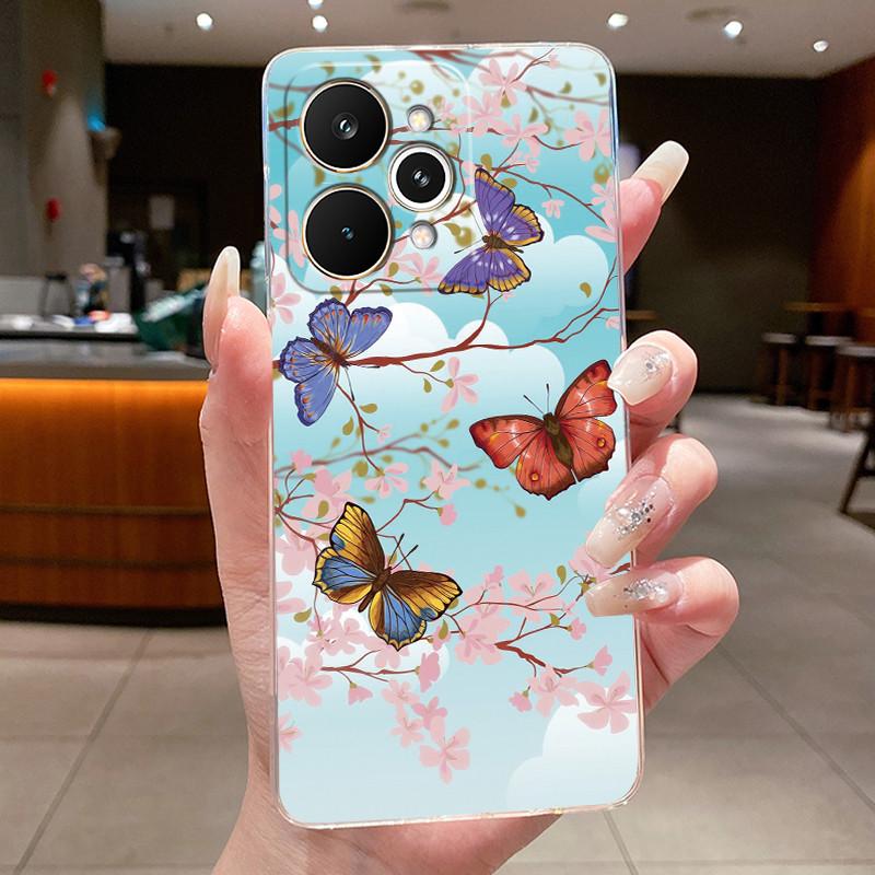 For Realme 15 Pro 15T 5G Elegant Flower Butterfly Bow Phone Funda Cover RMX5106 RMX5101 Soft Silicone Transparent TPU Jelly Case