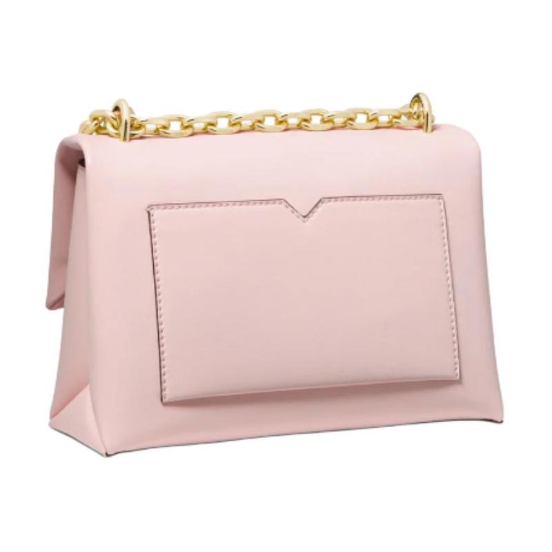 Michael Kors Cece Classic Solid Color Retro Chain Gold Buckle Flip Polyester Crossbody Shoulder Bag Medium Size Women's Cherry Blossom Pink