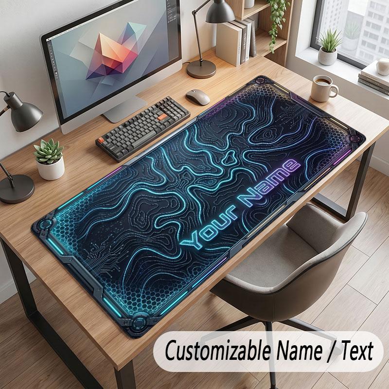 Neon Colorful Theme Customized Mouse Pad Personalized Print Name Text Desk Mat For Home Office Table Decor
