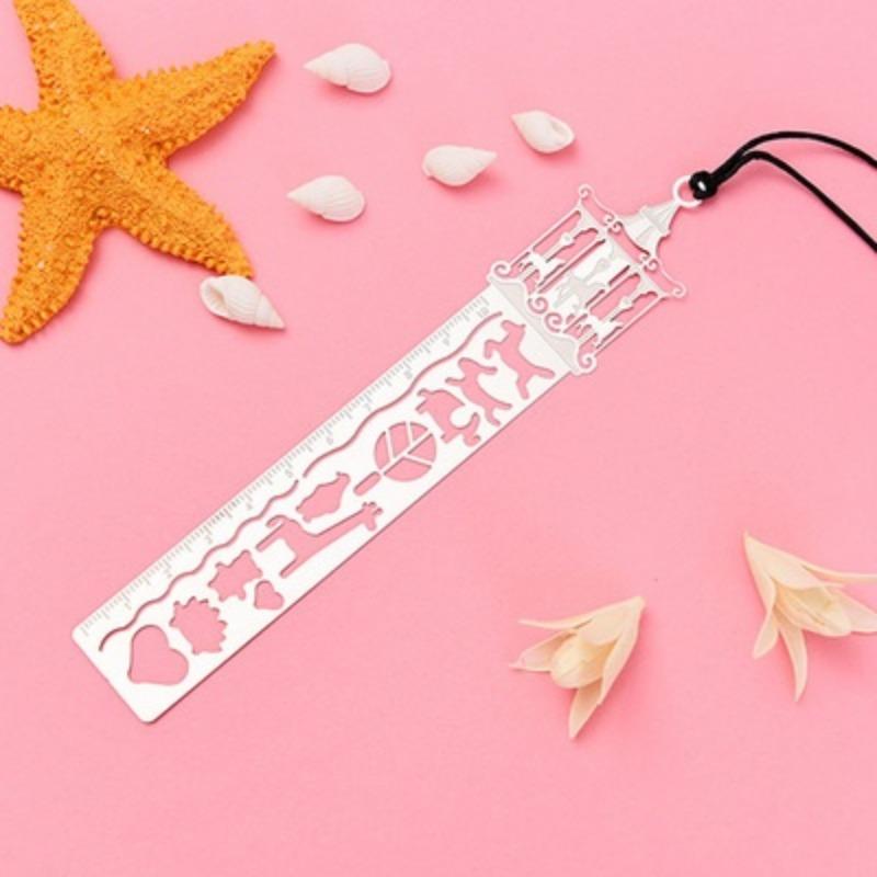 4PCS Multifunctional Creative Retro Hollow Metal Ruler Drawing Bookmarks School Line Template Patchwork Spirograph