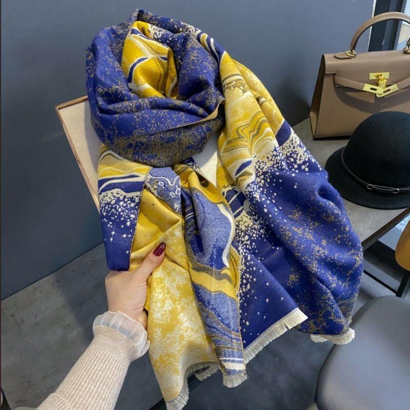Imitation cashmere landscape scarf women's autumn and winter versatile contrasting colors landscape simple retro warm scarf