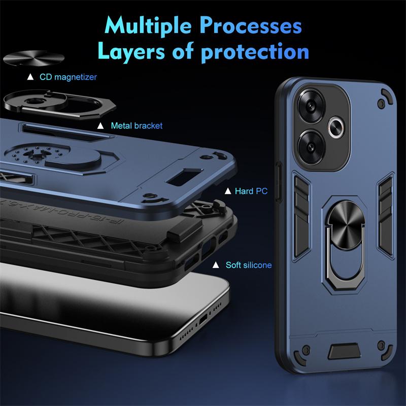 For Xiaomi Poco F6 5G Case Armor Magnetic Holder Ring Shockproof Phone Case For Poko Little F6 F 6 PocoF6 Lens Protective Cover
