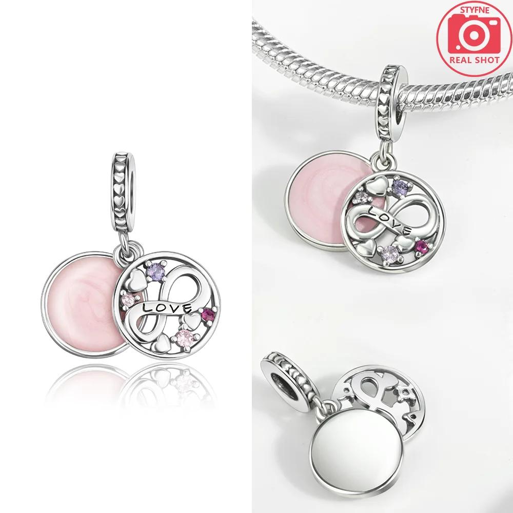 Infinite Pink Heart Zircon Crown Pendant Original Copper Charms Beads Fit Bracelet Women Jewelry Diy Gift Accessory Making