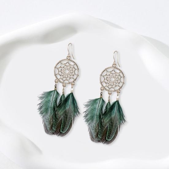 1 Pair Retro Bohemia Women Hook Earrings Feather Tassel Round Drop Earrings