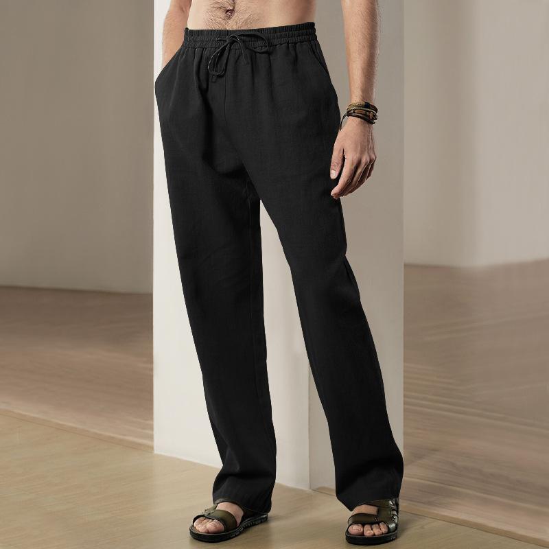 Men's solid colour trousers spring and summer new men's breathable hemp loose casual sports trousers