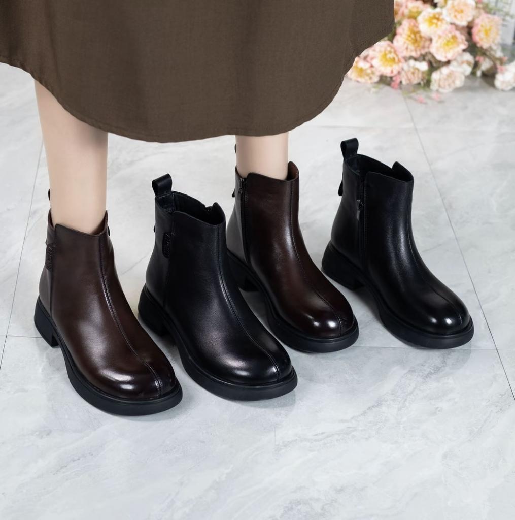 Soft leather soft sole retro velvet warm Martin boots women's autumn and winter new non-slip comfortable versatile short boots