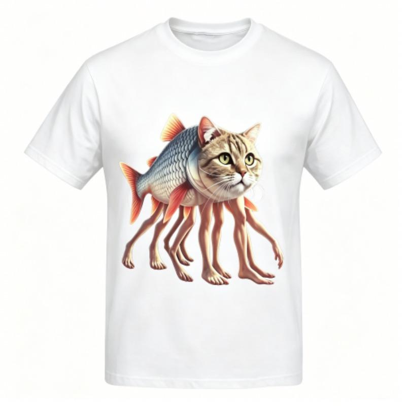 Funny Cartoon Fish Cat Monster Print Kids T-Shirts Summer Fashion Street Outdoor Casual T-shirt Tops for Boy and Girl's Tees Top