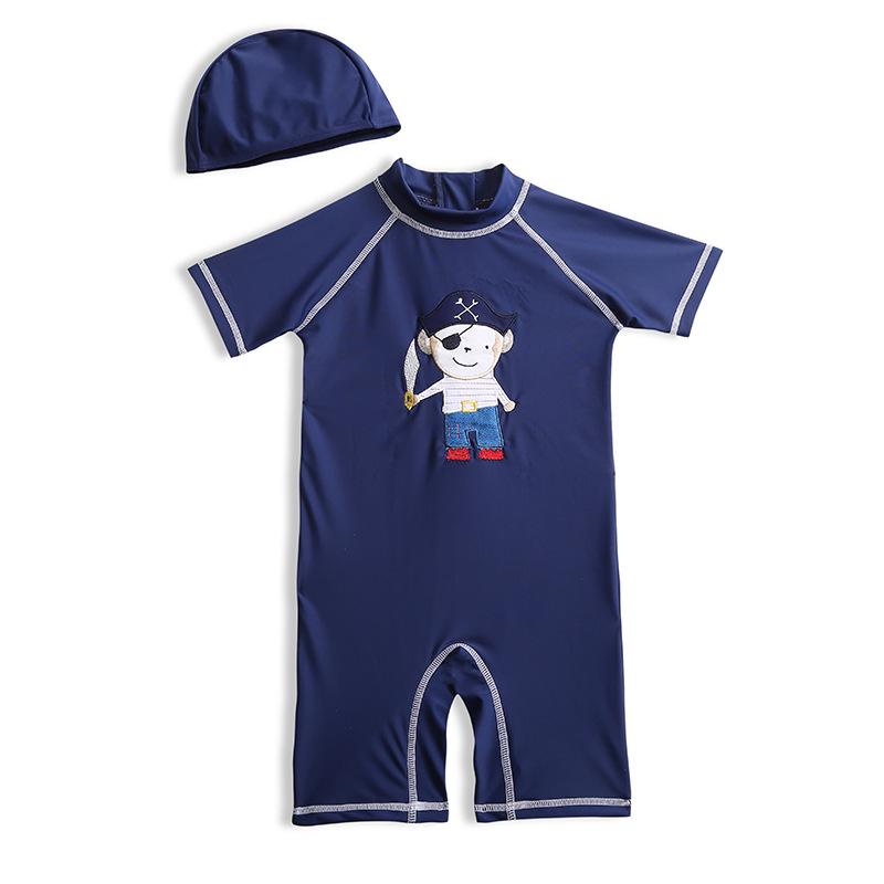 Summer Quick-Dry Pirate Captain One-Piece Swimsuit for Boys - Sun Protection, Navy Style