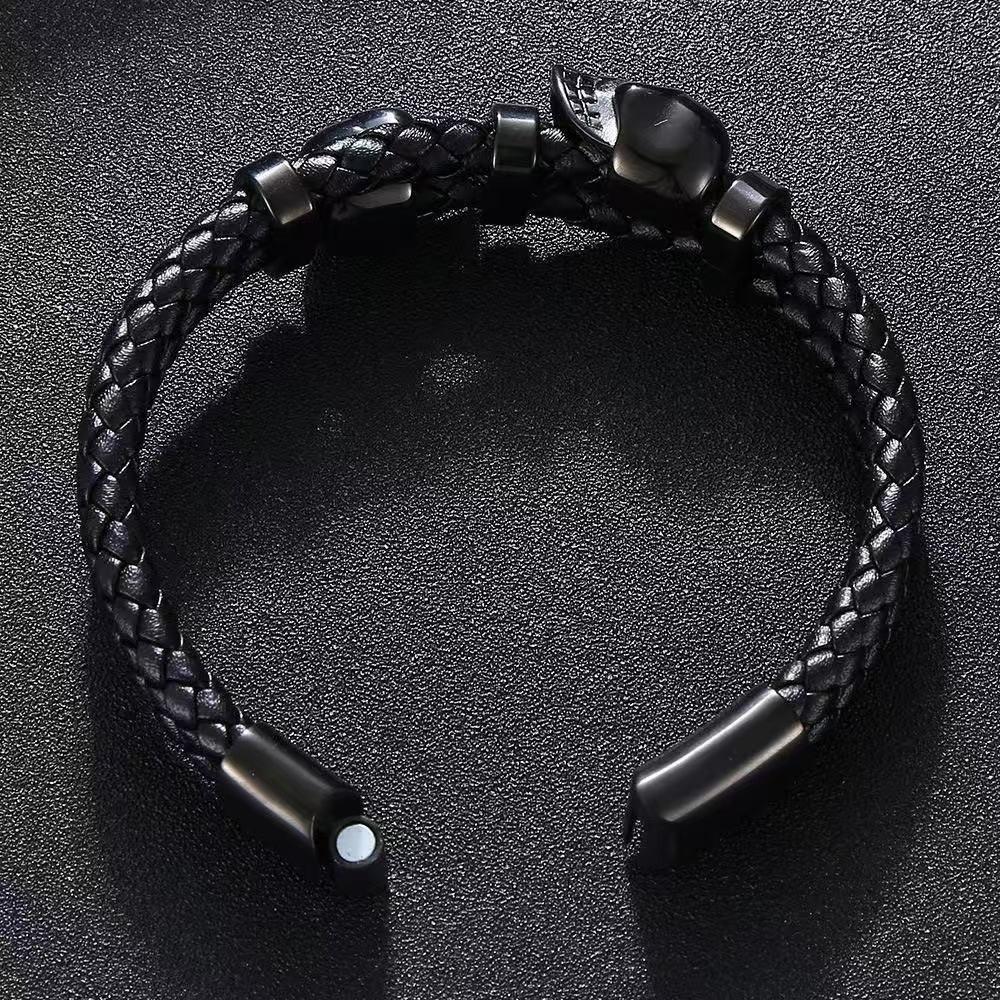 Punk Style Leather Braided Bracelets Unique Magnetic Hand Chain Gothic Skull Wristband Anniversary