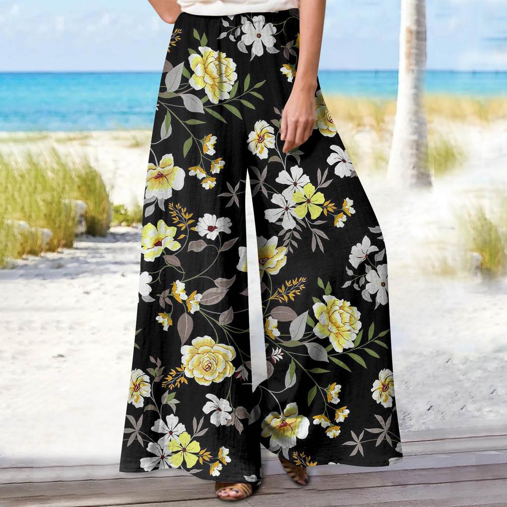 Women's 9-pant Casual Loose High Waist Cotton Linen Wide Leg Long Pants With Pockets